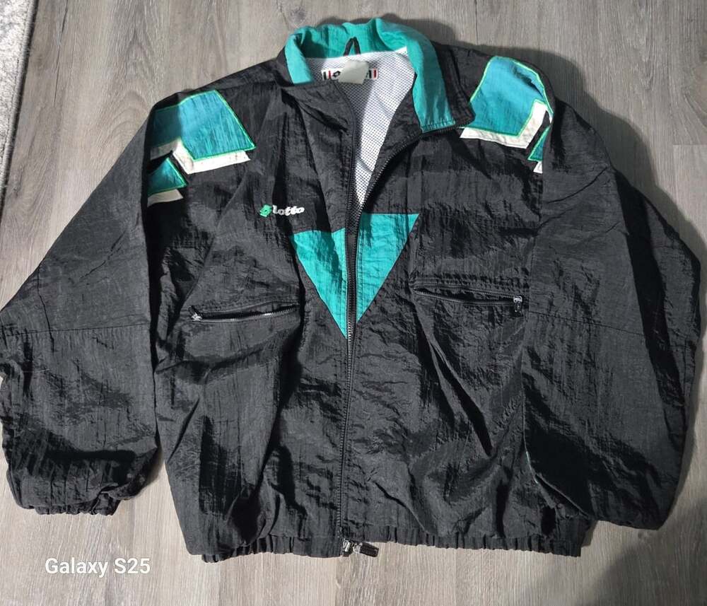 Lotto Italia Vintage Windbreaker Jacket Black Teal 90s